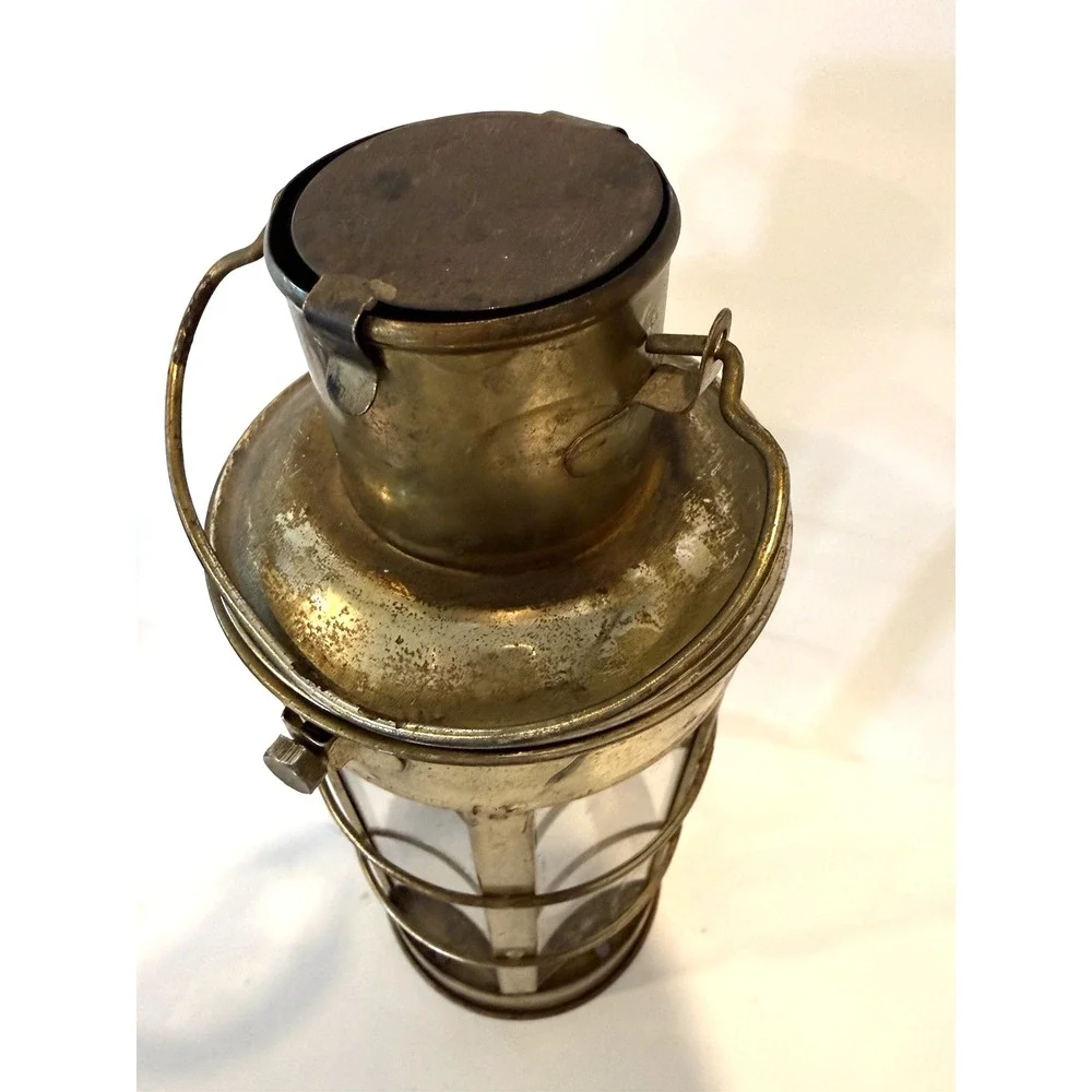 VTG Brass Marine Cargo Lantern Cylinder Glass Coastal Accent Decor Rustic Farm